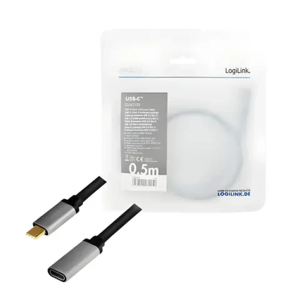 LogiLink USB-C (M) - USB-C (F) čierna / Predlžovací kábel / USB 3.2 Gen2 / 10 Gbit/s / PD / 0,5 m (CUA0105)