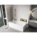 MEXEN - MIST vaňová zástena 130x150 cm 6mm 2-s, zlatá, číra, ľavá 8A9-130-002-50-00-L