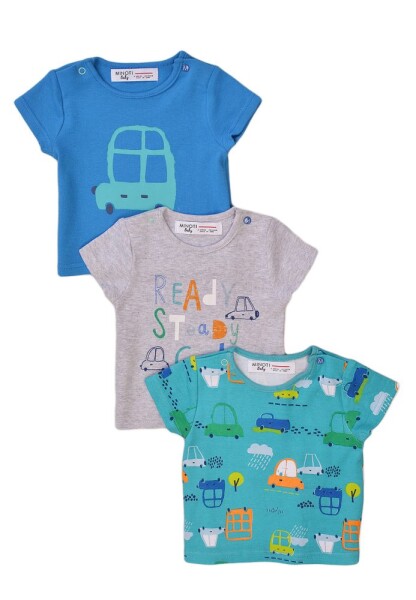 Detské tričko s krátkym rukávom 3pack, Minoti, Transport 3, modrá - 62/68 | 3-6m