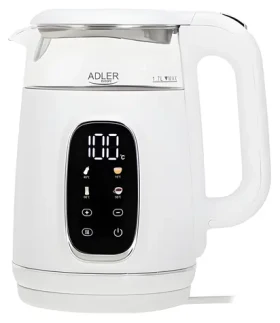 Adler AD 1305 bielo-strieborná / Rýchlovarná kanvica / 2200 W / 1,7 L / regulácia teploty 40-100 °C / udržanie teploty (AD 1305ws)