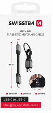 Swissten Magnetický keychain kábel USB-C(M) - USB-C(M) 9.7cm/15W (71551040)