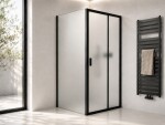 CERANO - Sprchovací kút Varone LINE Ľ/P - 6 mm - čierna matná, mliečne sklo - 90x70 - posuvný CER-DY505-9106