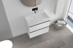 CERANO - Kúpeľňová skrinka Velora - biela matná, úchytka čierna + umývadlo z lit. mramoru Vita - biela lesklá - 70x63x46,5 CER-8050BD83986