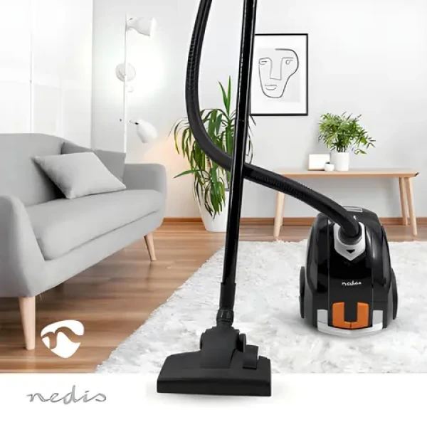 Nedis Vreckový vysávač čierna, oranžová / 700 W / 2 l / Akčný rádius 7,5 m / HEPA H12 (VCBG100BKG)
