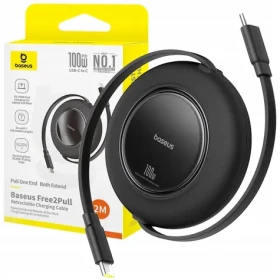 Baseus Free2Pull Mini čierna / Kábel USB-C - USB-C / samonavíjací / 100 W / 2 m (6932172668617)