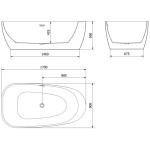 MEXEN/S - Giada voľne stojaca vaňa 170 x 90, biela lesk, sifón a prepad grafit metal 52741709000-95