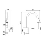 SAPHO SAPHO - MIKELA stojánkova drezová batéria s výsuvnou sprškou, gun metal 1106-30GM