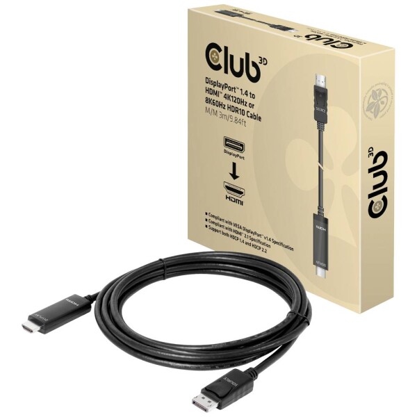 Club3D DisplayPort / HDMI prepojovací kábel Konektor DisplayPort, Zástrčka HDMI-A 3.00 m čierna CAC-1087 Kábel DisplayPort; CAC-1087