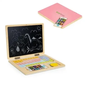 ECOTOYS Drevený notebook s magnetickým monitorom - ružová