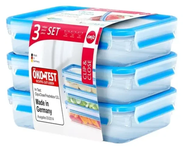 Emsa Clip Close transparentná/modrá / Dóza na potraviny / 1,2 l / 3 ks / PP+TPE (515645)