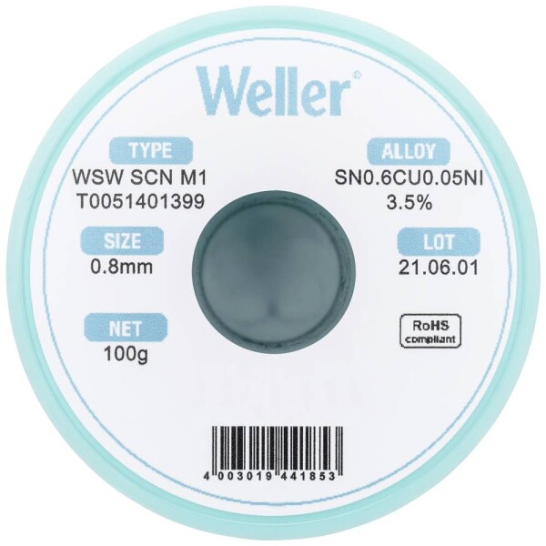 Weller WSW SCN M1 LÖTDRAHT 0,8MM 100g spájkovací cín Sn0,7Cu 100 g 0.8 mm; T0051401399