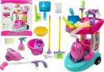 LEAN TOYS Upratovacia sada na vozíku s vysávačom ružový