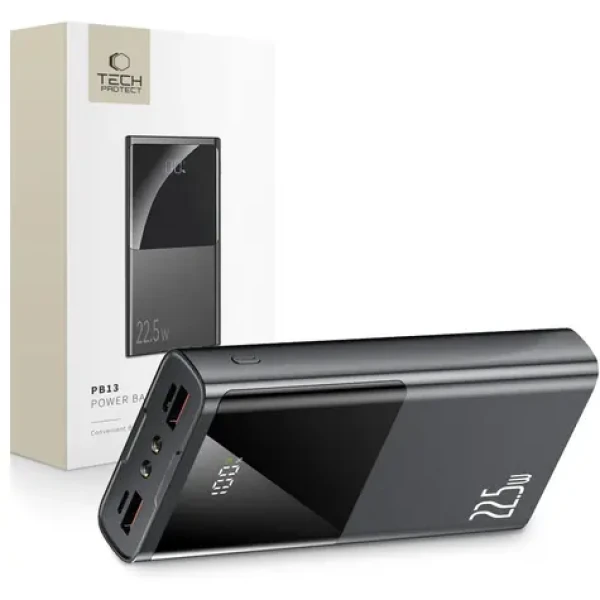 Tech-Protect PB13 sivá / Powerbanka / 20000 mAh / 22.5W / 2x USB-A / USB-C / Lightning