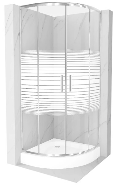 MEXEN/S - Rio štvrťkruhový sprchovací kút 70 x 70, dekor/mráz, chróm + vanička Rio 863-070-070-01-20-4710