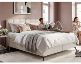 Postel boxspring Bergamo 180x200 cm, svetlo krémová látka%