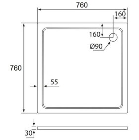 H K - THOR Sprchová vanička z liateho mramoru, štvorec, 76x76x3 cm SE-THOR-76SQ