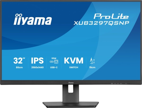 Iiyama IIYAMA XUB3297QSNP-B1 81,28cm 32Zoll IPS-panel 2560x1440 350cd/m USB-C Dock LAN/95W PD/DP-OUT KVM USB 3x3.2+1xC 1ms