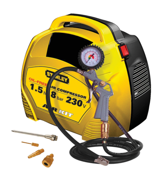 Stanley Air Kit / Bezolejový kompresor s príslušenstvom / 1100W / 3400 ot-min / 8 bar / 180 l-min (8215190STN595)