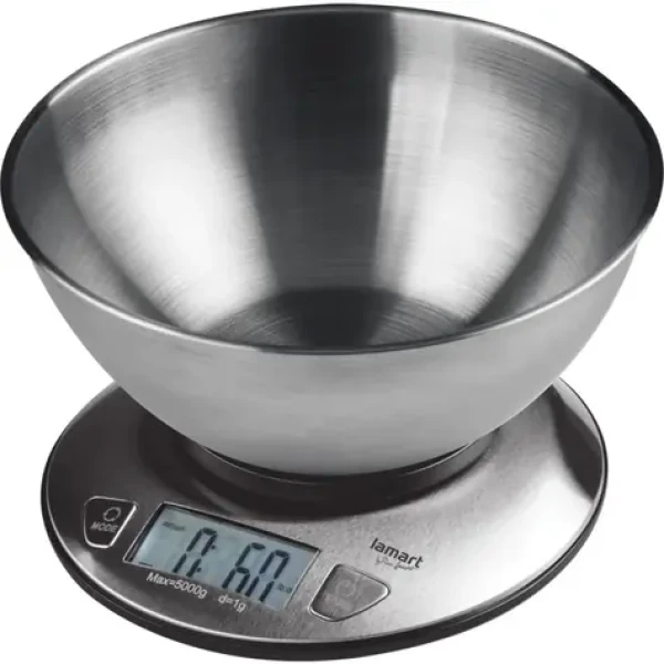 Lamart Just Kuchynská váha s miskou šedá / LCD display / max 5000g / 2x AAA / nerez (8590669335749)