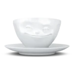 FIFTYEIGHT PRODUCTS Kávový hrnček Grinsend biela / Hrnček / 200 ml / Porcelán / S tanierikom / Do umývačky aj mikrovlnky (T014101)