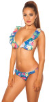 Sexy Bikini with ruffles flower print royalblue XL