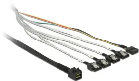DeLock kábel mini SAS HD SFF-8643 4 x SATA 7 pin + Sideband 0.5 m kovová spona (83315-DE)