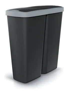 Prosperplast COMPACTA Q DUO 50 l čierna, svetlo šedé veko / Odpadkový kôš na triedený odpad / plast / 56,5 × 24,5 cm (NDAB50-429U/S411)