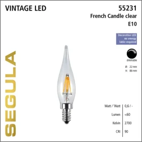 SEGULA LED French Candle 1,5W (5W) číra / Žiarovka / E10 / 60lm / 2700K / stmievateľná (55231)