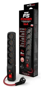 PremiumCord Acar F5 čierna / Predlžovací prívod / Prepäťová ochrana / 5 zásuviek / 3 m / 16 A (ppacarf5-3power)