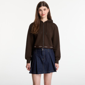 Mikina Calvin Klein Jeans Ls Terry Logo Waist Cropped Fz Hoodie Dark Coffee M