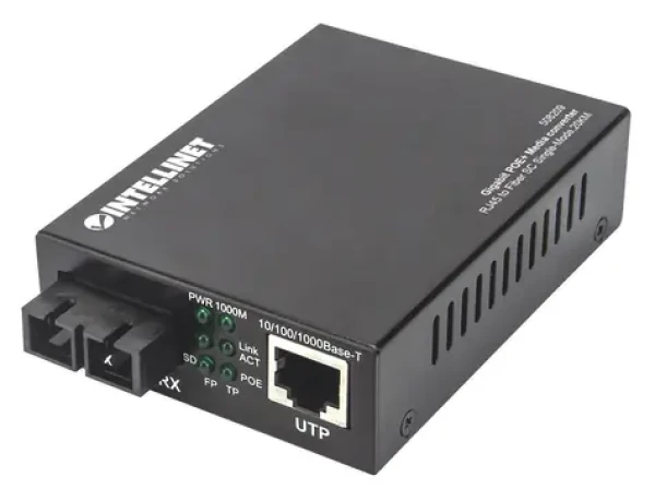 Intellinet Gigabit PoE+ / Konvertor médií / 1x RJ-45 / 1x SC Singlemode / 1000 Mbps / PoE+ 30W / 20 km (508209)