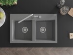 MEXEN MEXEN - Hektor granitový drez 2-bowl 800 x 480 mm, sivá, sifón chróm 6521802000-71