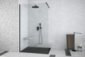 BESCO - Walk-in sprchovací kút AVEO BLACK - Farba rámu zásteny - Hliník čierny, Pevná stena - Bez pevnej steny, Rozmer A - 140, Rozmer C - 195, Výplň - Číre bezpečnostné sklo - 8 mm BCAVEO140BL