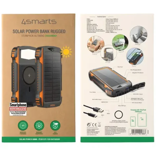 4smarts TitanPack Rugged UltiMag 20000mAh čierna / Powerbanka / Solárny panel / Qi nabíjanie 15W / 20W (496560)
