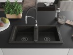 MEXEN/S MEXEN/S - Mario granitový drez 2-bowl vrátane batérie Aster, čierna/zlatá metalik 6504-75-73450-07-B