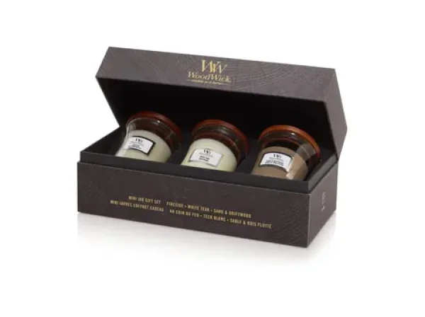 Woodwick darčekový set 3ks Fireside amp; White Teak a Sand amp; Driftwood - sklo malé / doba horenia: až 3x 30h (5038581153070)