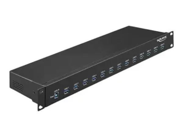 DeLock 19" priemyselný USB hub 13x USB-A čierna / USB hub / USB 3.2 Gen 1 / 5000 Mbit/s / kov (64039)