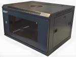 Lexi-net 19" nástenný rozvádzač 9U 600x450 čierny / nosnosť 60 kg / sklenené dvere / rozložený (LN9U-60/45-B)
