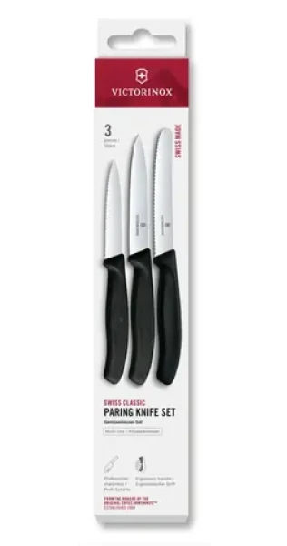 VICTORINOX Swiss Classic Kuchynský nôž 3 ks set čierna / rovné a vrúbkované ostrie (6.7113.34)