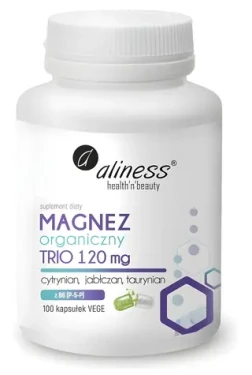 ALINESS Organický horčík TRIO 120 mg s B6 (P-5-P) / Výživový doplnok / 100 kapsúl