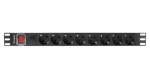 Lanberg PDU čierna / Zásuvková lišta do racku / 1U / 19" / 8x zásuvka Schuko / 16 A / 2 m (PDU-08F-0200-BK)