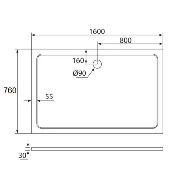 H K - THOR Sprchová vanička z liateho mramoru, obdĺžnik, 160x76x3 cm SE-THOR-16076