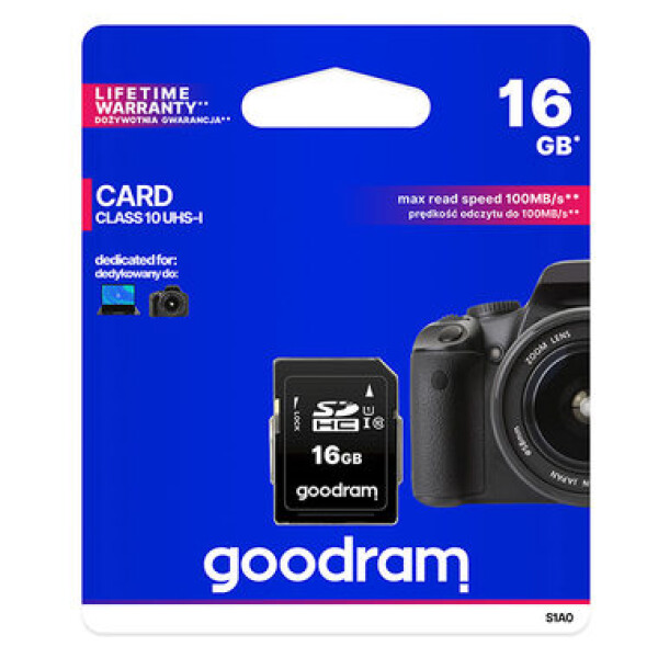 GOODRAM SDHC 16GB / Class 10 / UHS-I U1 / R: 100 MBs / W: 10 MBs / dopredaj (S1A0-0160R12)