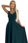 246-5 CINDY dlhé elegantné šaty s výstrihom - ZELENÉ XXL