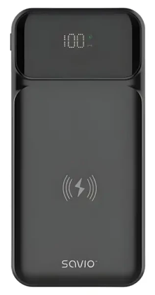 Savio BA-09 čierna / Powerbanka / 10000 mAh / bezdrôtové nabíjanie / USB-C, USB-A / PD, QC 20W (SAVBA-09)