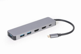 Gembird A-CM-COMBO3-03 sivá / USB-C rozbočovač / 3x USB 3.0 / 2x HDMI (4K) / 1x USB-C (A-CM-COMBO3-03)