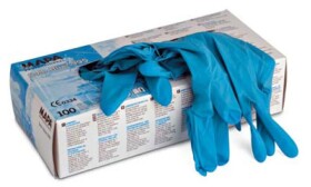Jednorazové pracovné rukavice Mapa Professionnel Solo Blue 995 - jednorazové rukavice z prírodného latexu, vnútro bez práškov Farba: Modrá, Veľkosť rukavíc: 7 - 7,5 M, 100 ks