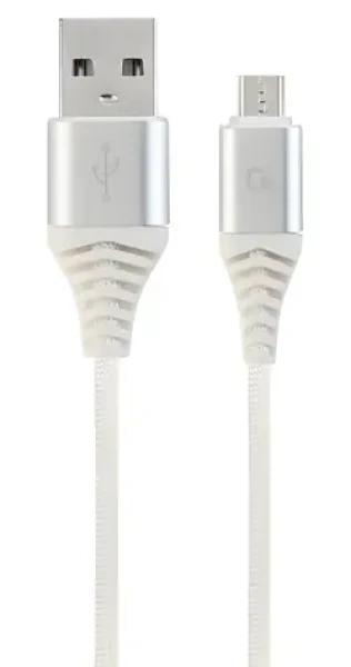 Cablexpert USB-A - Micro-USB bielo-strieborná / USB kábel / opletený / 1 m (CC-USB2B-AMmBM-1M-BW2)