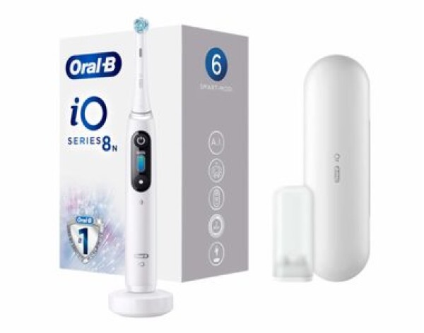 Oral-B iO 8N biela / rotačná zubná kefka / 6 režimov / Bluetooth / časovač / tlakový senzor / displej / puzdro (4210201302261)