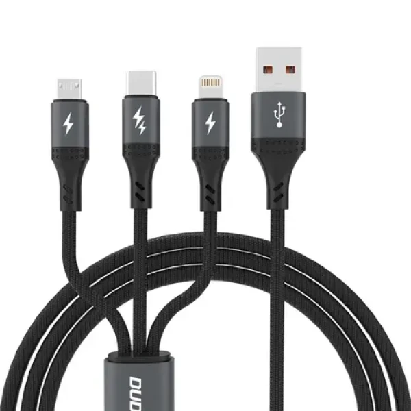 Dudao Dátový kábel L3E 3v1 / USB-C / MicroUSB / Lightning 60W / 1.2 m / čierna (181545)